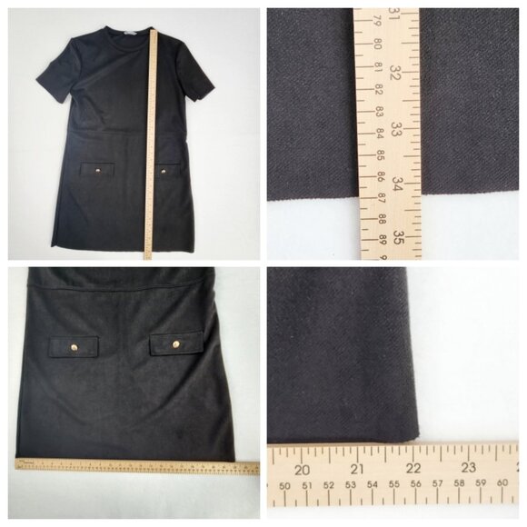 Zara Women's T Shirt Dress with Faux Pockets and Gold Buttons Size M Black - Picture 6 of 6